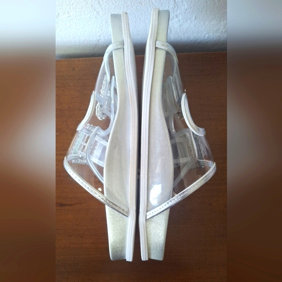 Forever 21 Transparent Crystal Rhinestones Double Strap Women's Slippers Size 6 - Picture 6 of 7